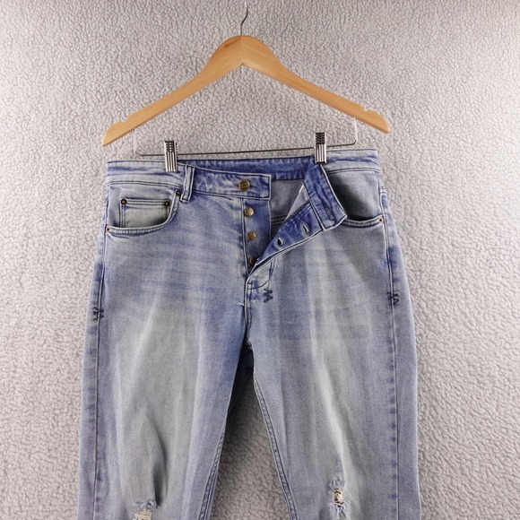 Ksubi Men's 33 Button Fly Light Wash Distressed Denim Slim Fit Jeans Y2K